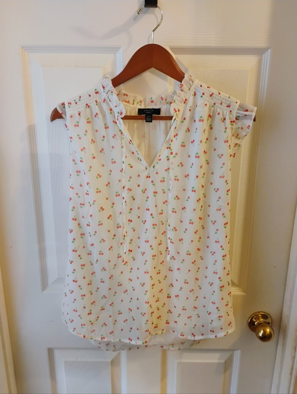 Haver London White Cherry-Print Sleeveless Camisole